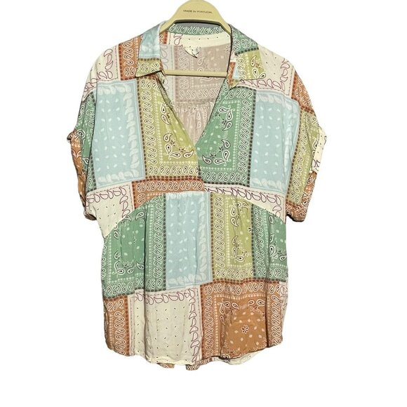 Ivy Jane Blouse Women Size S/M Retro Paisley Vneck Patch Hipster Comfy Relaxed - Picture 1 of 10